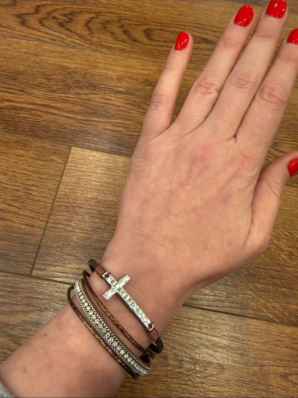 Blessed Cross Leather Bracelet - Brown & Gold - Picture 5 of 5
